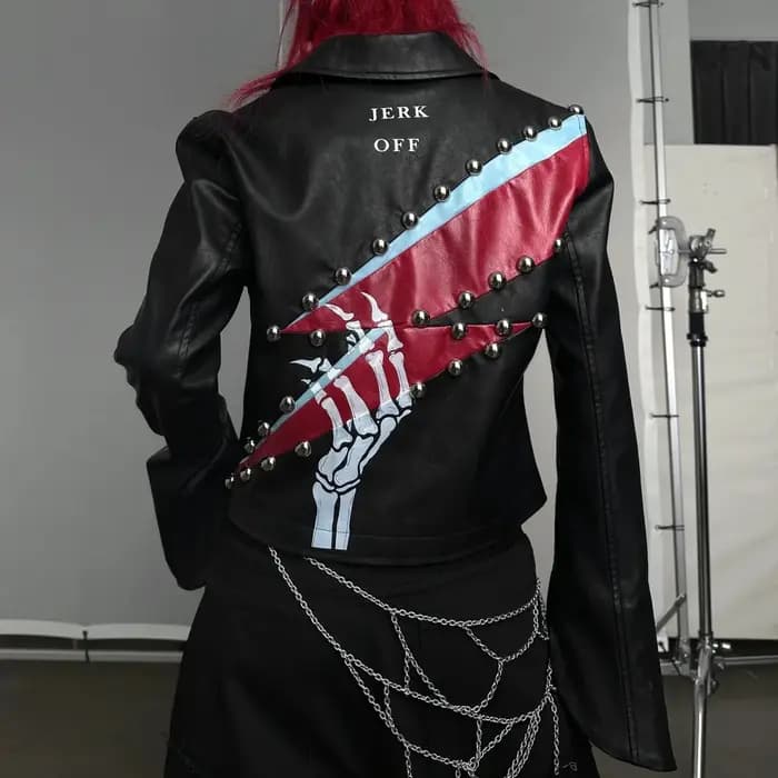 "Rock Music Player"-Veste en cuir avec panneau imprimé