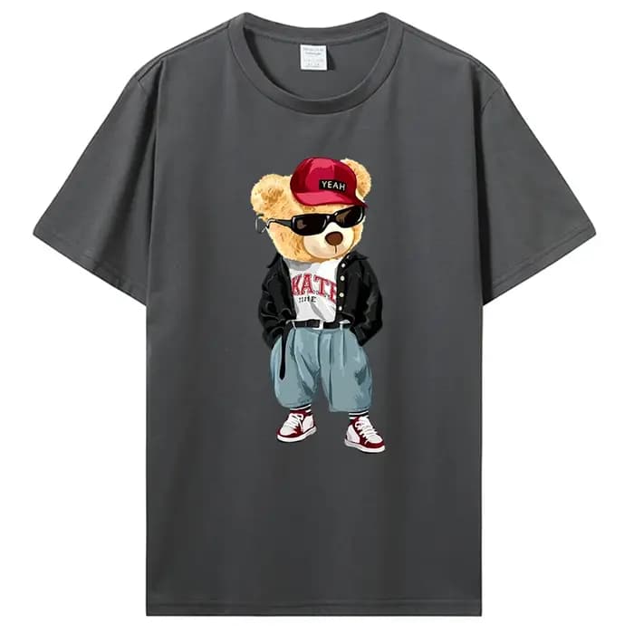 T-shirt ours en peluche en pur coton pour hommes et femmes