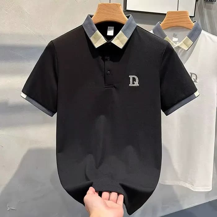 Hommes vêtements été contraste couleur broderie affaires décontracté Polo t-shirt mâle à la mode à m