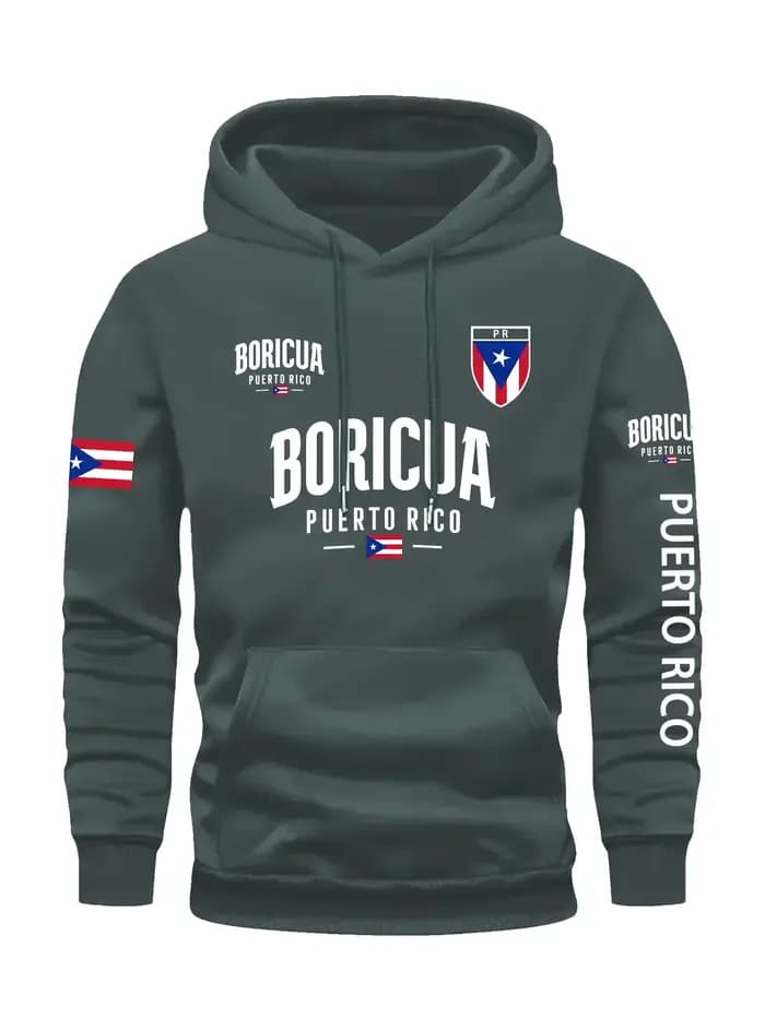 Sweat à capuche rouge pour homme « Boricua Puerto Rico » - Pull décontracté à manches longues avec cordon de serrage