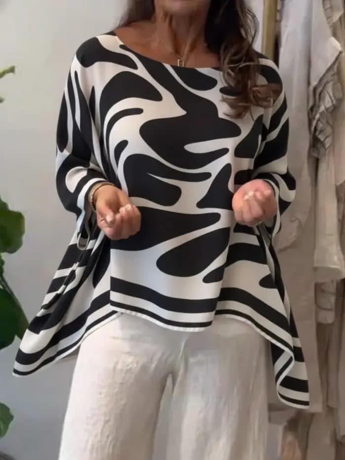 Chemisier en Chiffon Imprimé à Manches Chauve-Souris pour Femme 2026 – Tendance Col Rond Irrégulier Décontracté Ample Printemps Automne