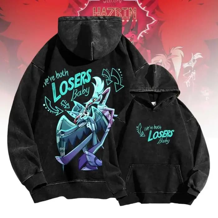 Hazbin hôtel ange poussière cosse Anime sweats à capuche hommes femmes vêtements Harajuku lavé Streetwear