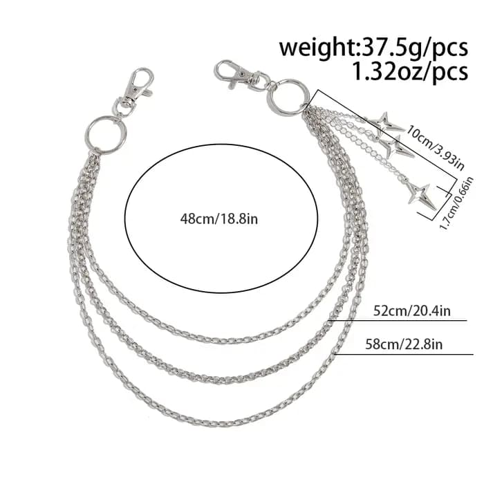 Salircon Punk multicouche métal étoile pendentif pantalon chaîne Hip Hop taille porte-clés jean