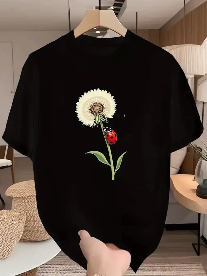 Coton 100% un nouveau T-shirt à manches courtes le plus vendu pour les vêtements pour femmes avec des fleurs de plantes européennes et américaines imprimées esthétiques