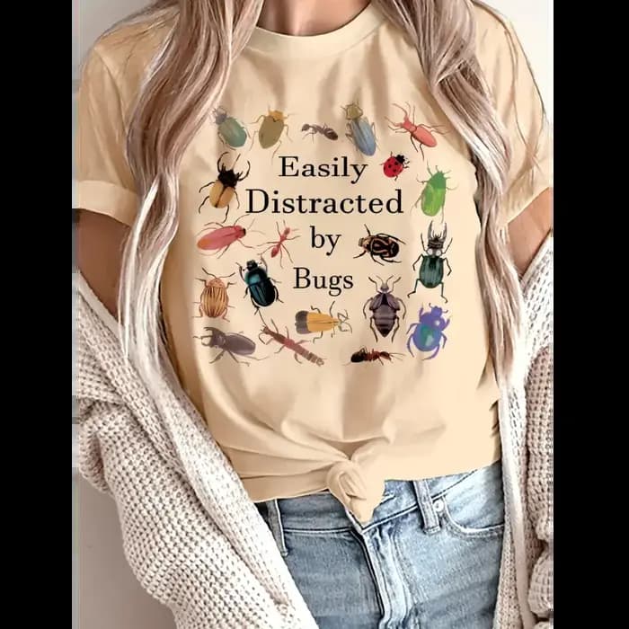 Anime insectes animaux imprimé col rond T-Shirt décontracté à manches courtes