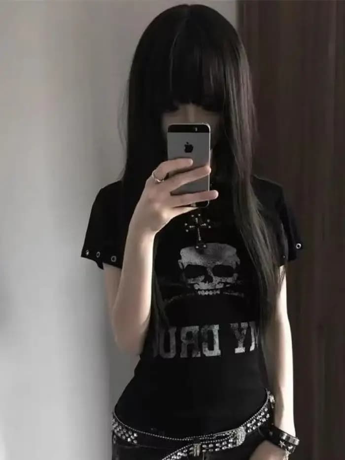 Seeslim Goth Print T-shirt femme manches courtes gothique graphique