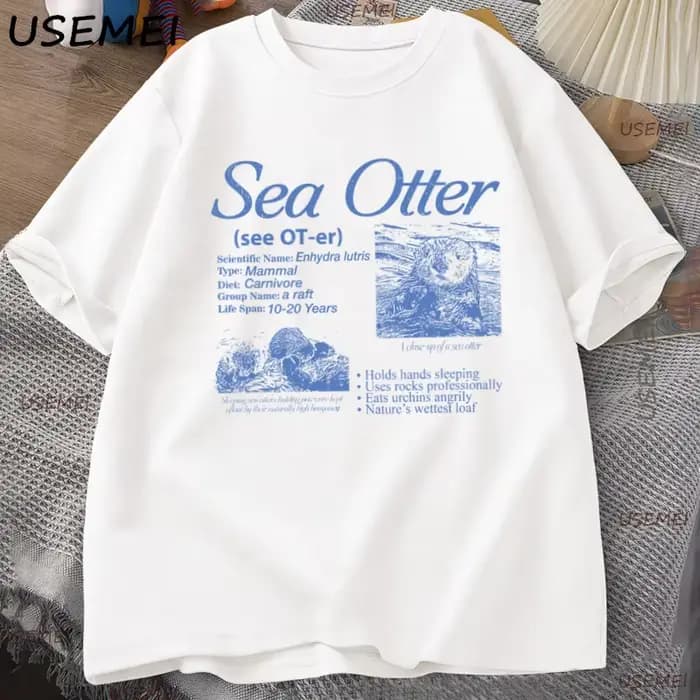 Sea Otter Vintage 90s T-Shirt graphique hommes femmes rétro faits d'animaux informations