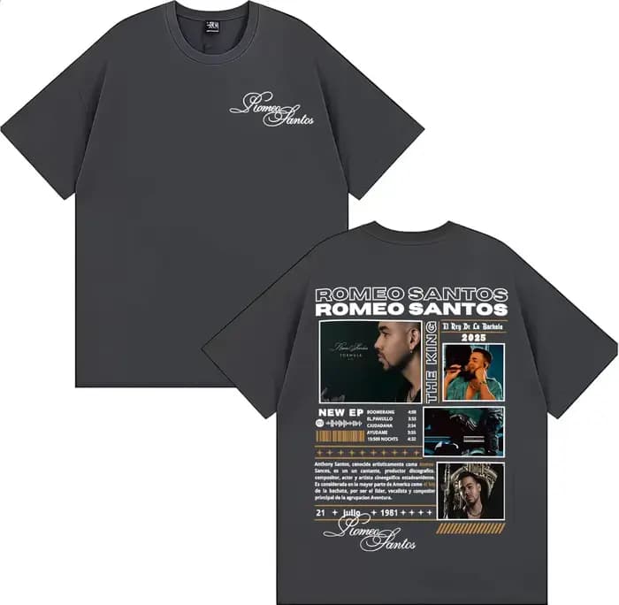Rappeur Romeo Santos le roi Tormula Tour 2025 T-shirts graphiques vêtements pour hommes mode Hip Hop col rond coton