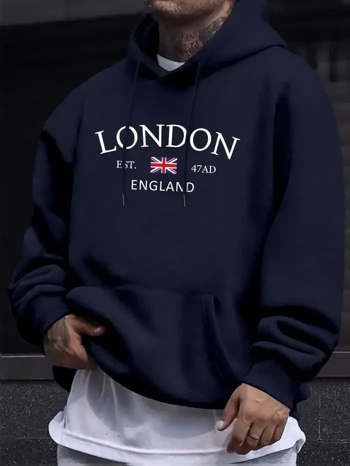 Sweat à capuche élégant imprimé drapeau de londres et d'angleterre