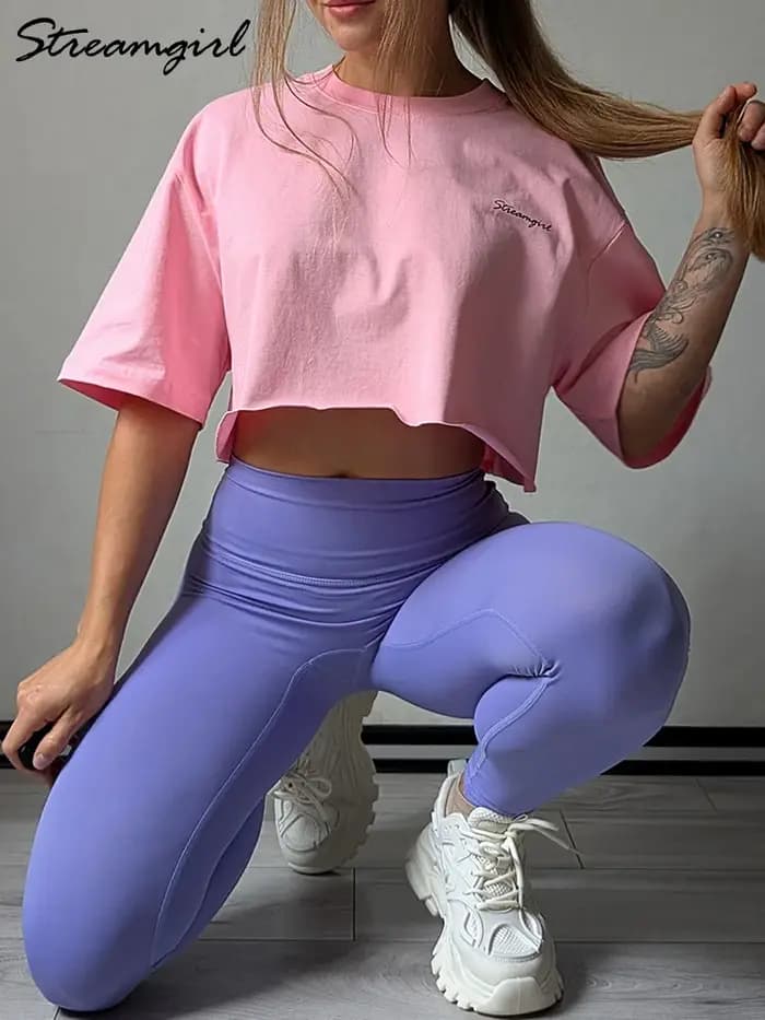 Blanc coton culture t-shirts pour femmes coupe ample été Sexy Baggy haut court t-shirt à manches courtes surdimensionné