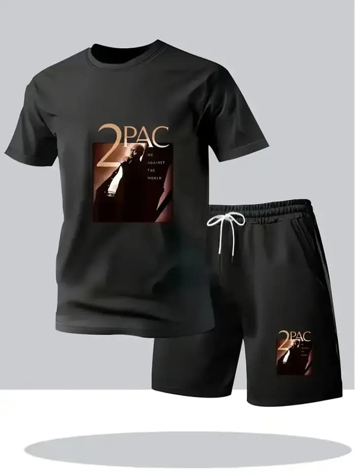 Ensemble t-shirt à manches courtes et short imprimé 2PAC pour homme