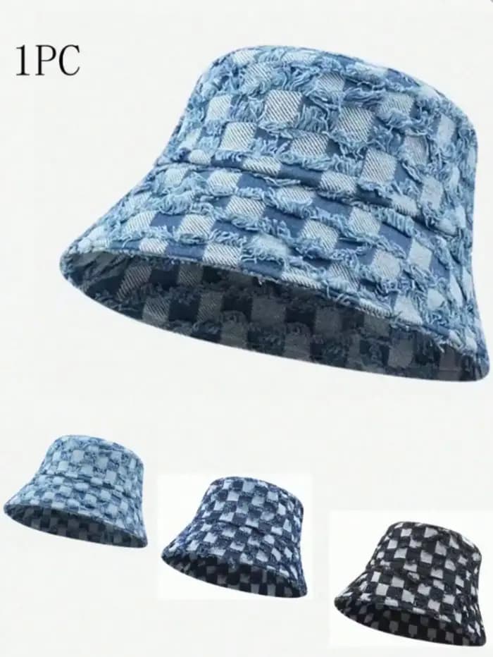 Nouveau chapeau en jean à carreaux 1 pièce