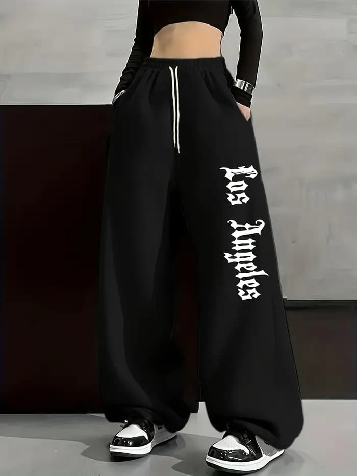 Pantalon de jogging pour femmes et enfants - Coupe décontractée avec taille à cordon de serrage et imprimé lettres