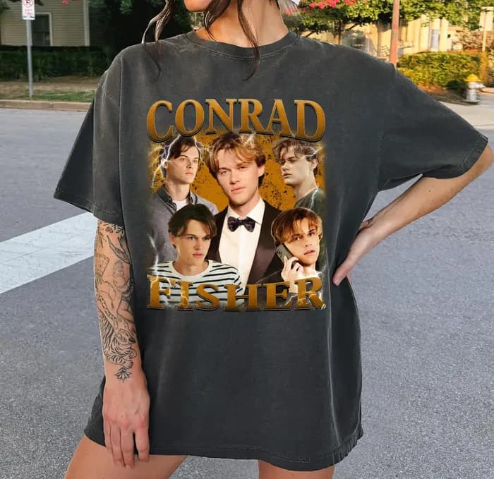 Vintage années 90 Bootleg Style Conrad Fisher T-Shirt Rétro
