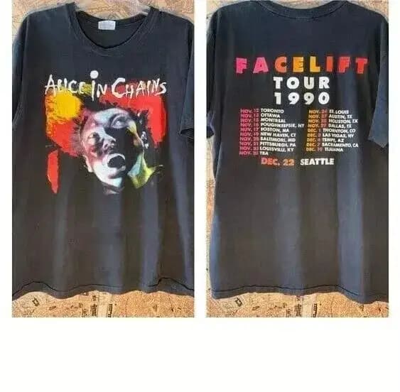Alice In Chains Facelift 1990 Tour Band noir 2 côtés unisexe t-shirt réimpression S-5XL