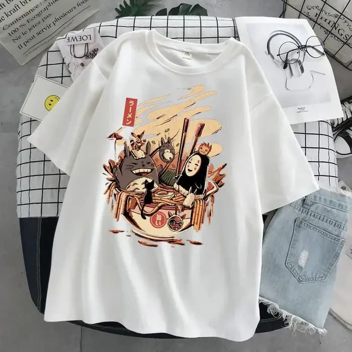 Hayao Miyazaki Anime série Totoro imprimé hommes et femmes décontracté col rond manches courtes Harajuku