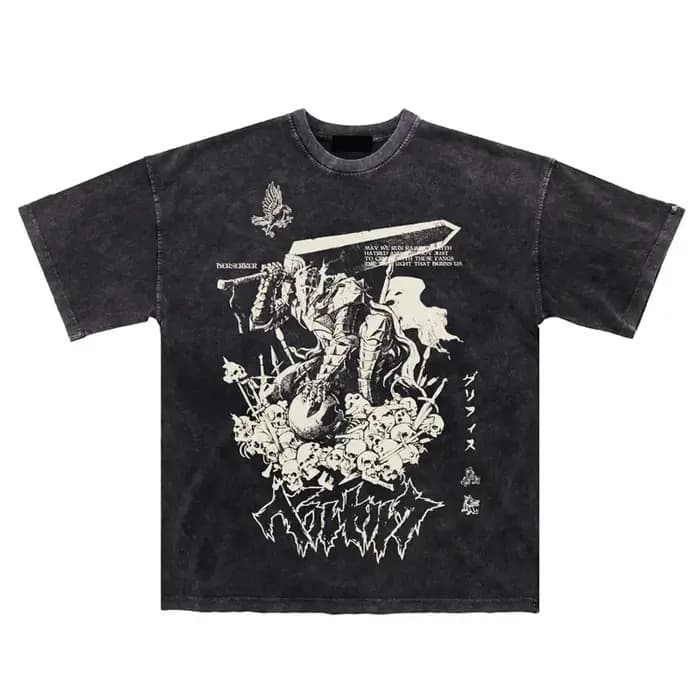 Berserk Guts T-shirt Manga graphique Vintage lavé T-shirt à manches courtes t-shirts coton surdimens