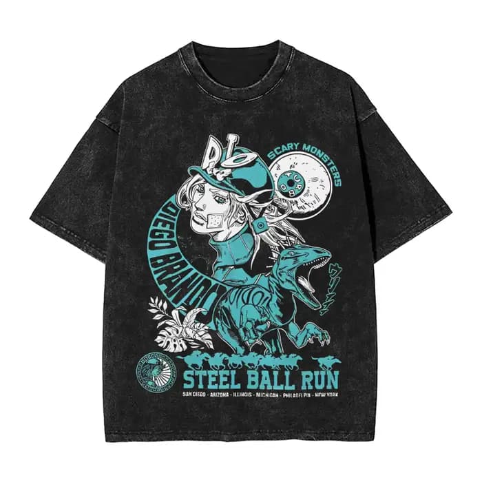JoJo's Bizarre Adventure Diego Brando T-Shirts Hip Hop lavé surdimensionné T-Shirts à manches courte