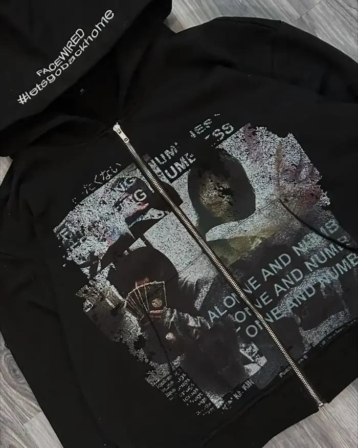 Sweat à capuche oversize zippé à lettres style Harajuku décontracté