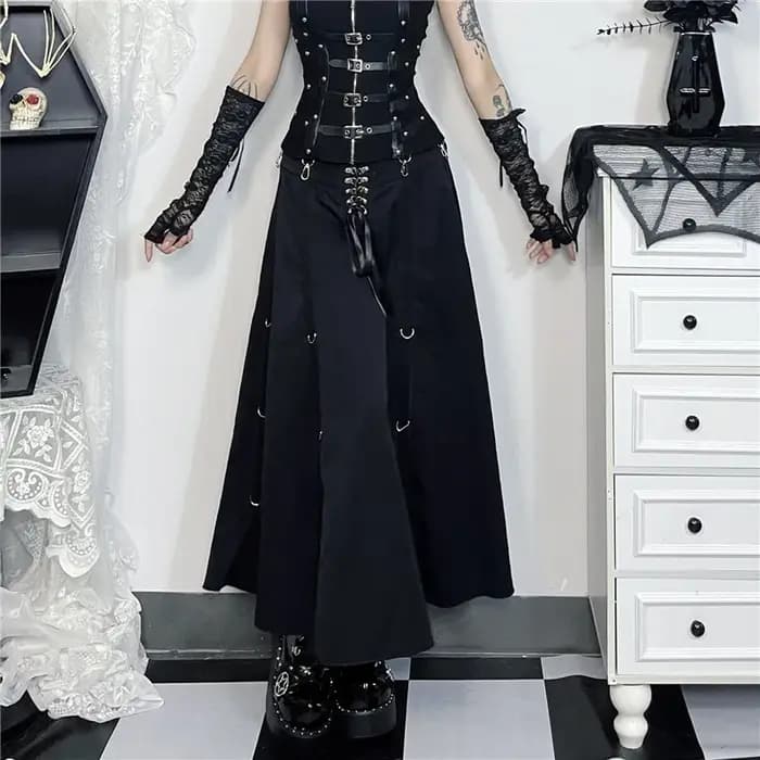 Goth Dark Acubi mode noir Swing a-ligne jupe Punk Grunge métal boucle Streetwear femmes bandes jupes centre commercial gothique Alt tissu