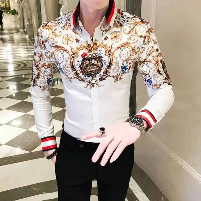 Chemise rétro à manches longues pour hommes