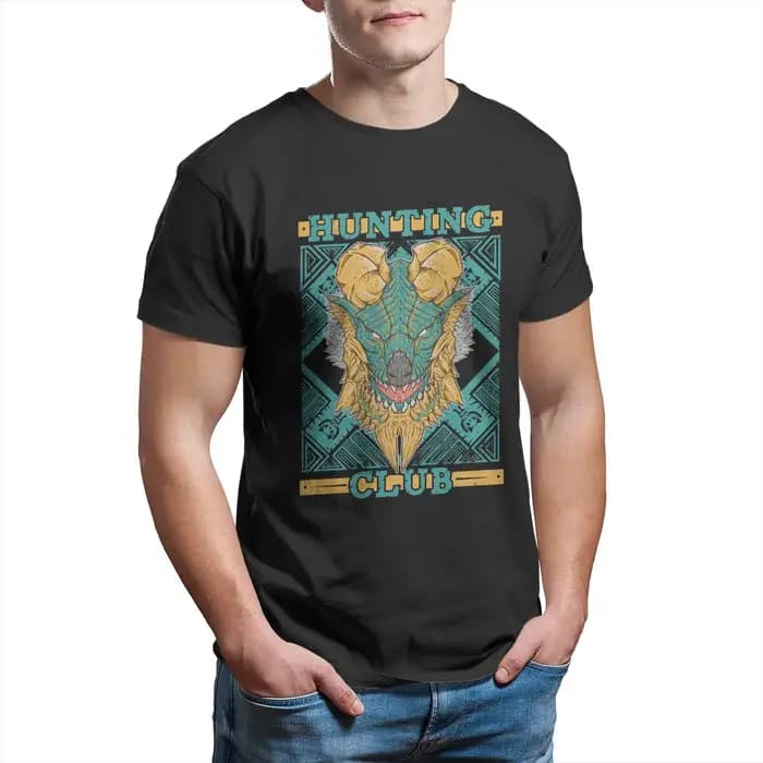 T-Shirt Imprimé Monster Hunter World Hunting Club Jinouga pour Homme