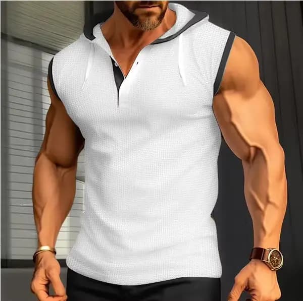Gilet décontracté à capuche pour homme, sans manches, style t-shirt épais, nouvelle collection été,
