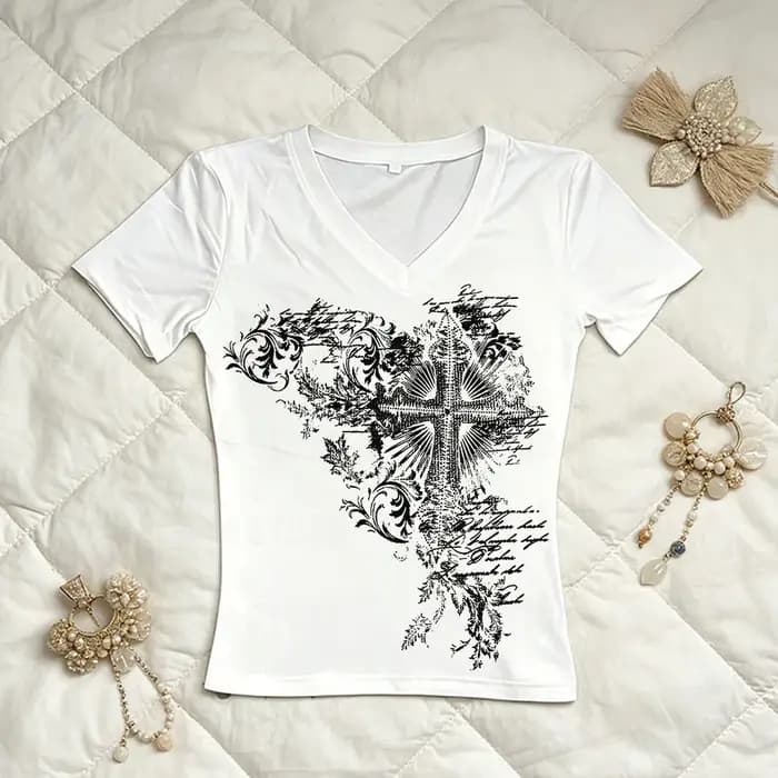 T-shirt imprimé style Y2K pour fille Emo