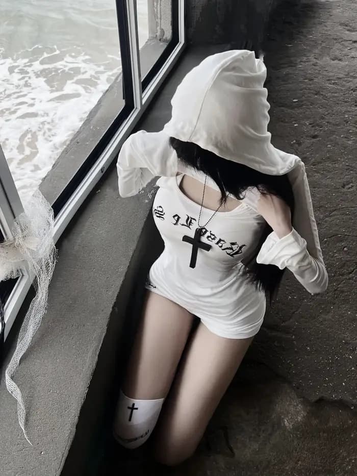 Seeslim t-shirt à capuche femmes deux pièces hauts à manches longues automne printemps mince 2000s vêtements Y2k