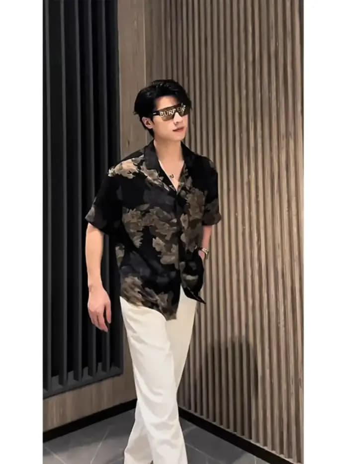 Marque à la mode belle rue frit rétro Hong Kong Style chemise hommes
