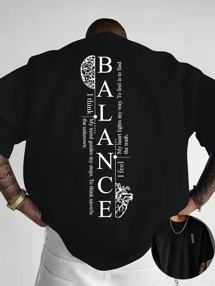 T-shirt pour homme en coton doux 100% de qualité supérieure avec impression typographique verticale Red Balance