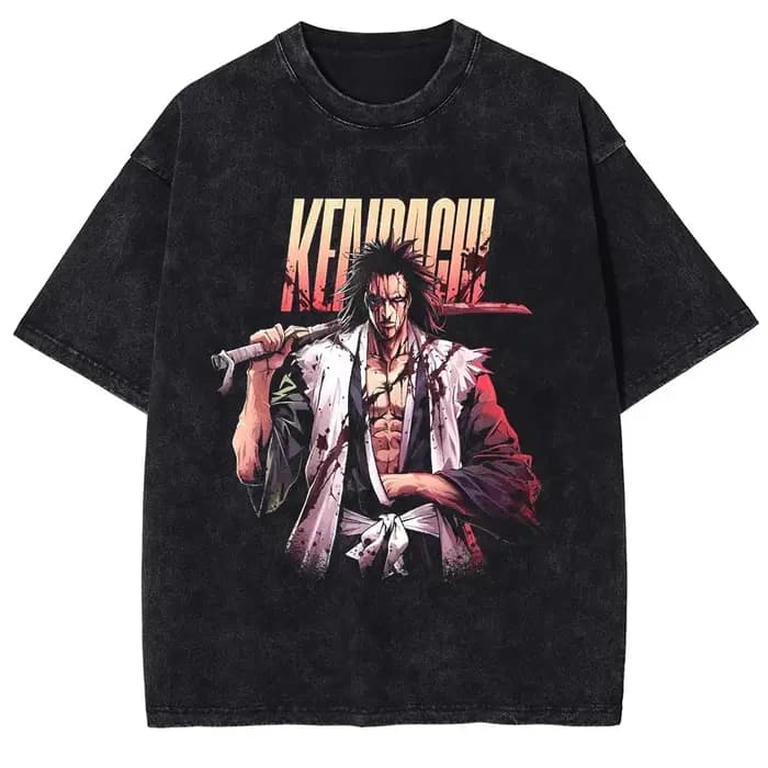 Japon classique Anime BLEACH Zaraki Kenpachi imprimé T-shirt hommes femmes t-shirts occasionnels Style Vintage coton vêtements Harajuku lavé hauts