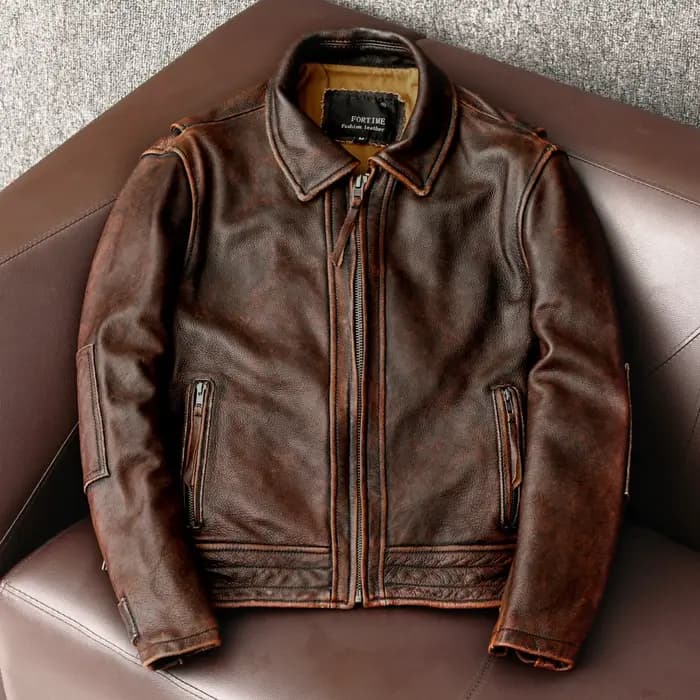 Veste en cuir à queue d'hirondelle pour hommes, haut de moto vintage, manteau en cuir de vachette, v