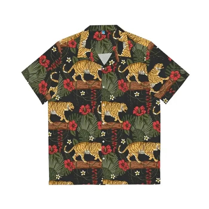 Chemises graphiques de tigre de plage hawaïenne pour hommes, vêtements à manches courtes, chemisier