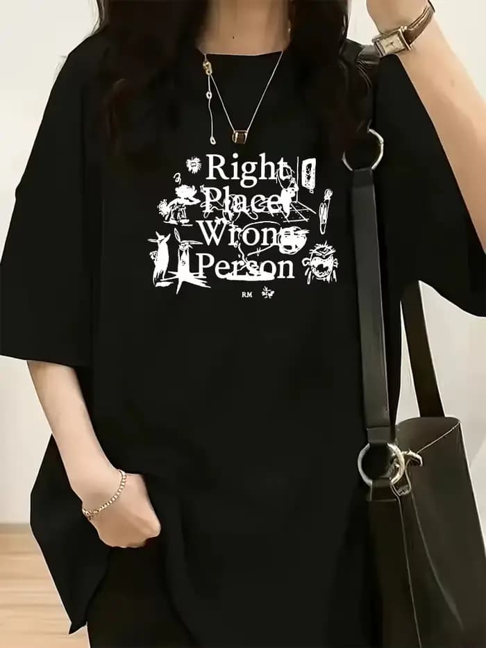 T-shirt graphique à thème « Right Place Wrong Person » pour femme, mode décontractée, manches courte