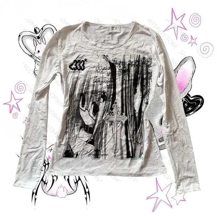 Vêtements Grunge pour femmes t-shirts graphiques Y2k hauts Shoujo fille Style