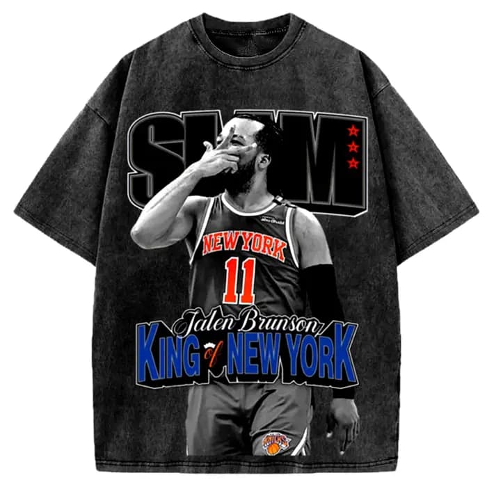 T-shirt vintage lavé King of New York Jalen Brunson pour hommes et femmes