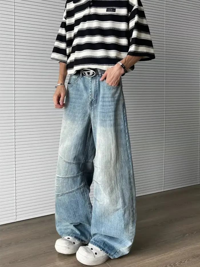 2025 Ropa Y2K mode lavé bleu Baggy plissé nouveau jean pantalon pour hommes 90S Vintage vêtements coréen décontracté