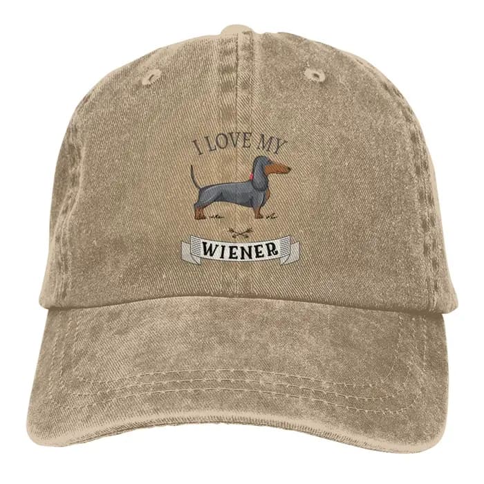 Teckel Weiner Dog Hat for Men and Women, Drôle Black Baseball Cap, Trucker Fashion, Washed Denim Cap