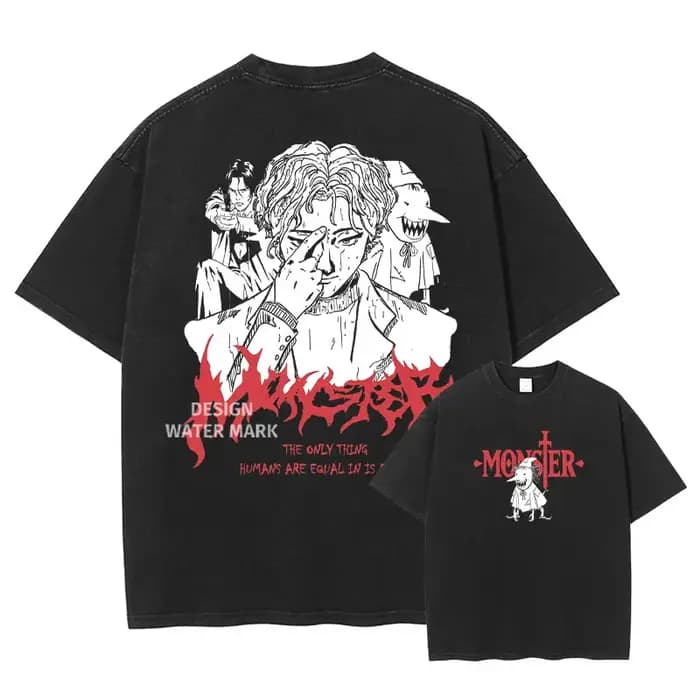Anime monstre T-shirt Liebert Johan Vintage lavé hauts t-shirts Manga graphique à manches courtes
