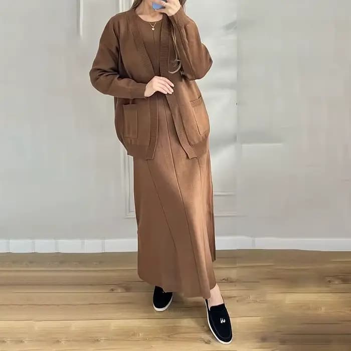 Mode pull décontracté manteau femmes Vintage automne hiver robe pull ensembles vêtements pour femmes