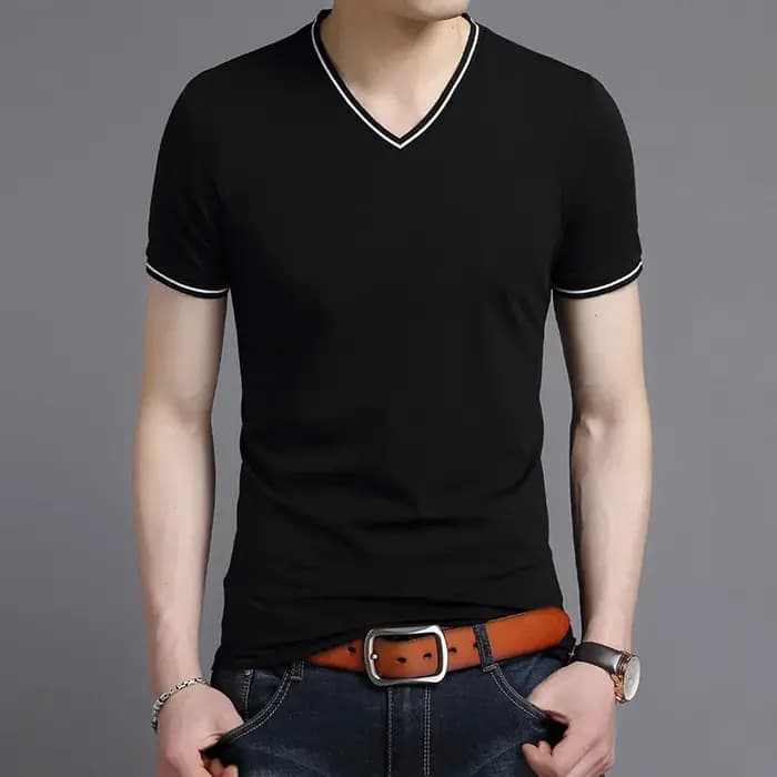 T-Shirt à Manches Courtes et Col en V pour Homme, Vêtement de Marque à la Mode, Couleur Unie, Collec