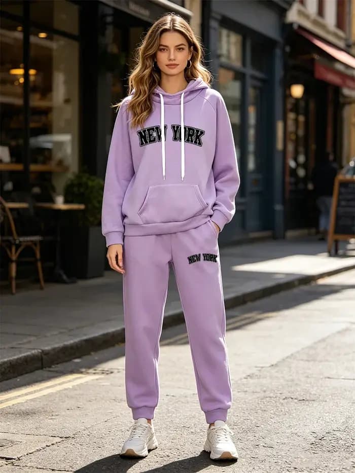 Nouvel ensemble décontracté pour femme : sweat à capuche et pantalon 2 pièces pour le sport et les l