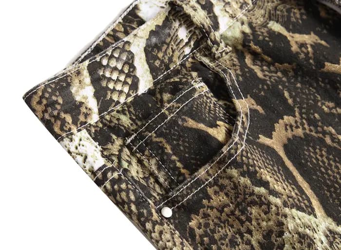 Jean pour hommes Hip Hop imprimé peau de serpent crayon pantalon coupe ajustée couleur Stretch taille moyenne lavé