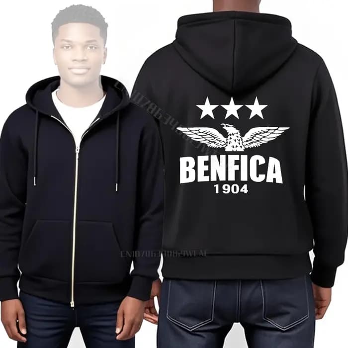 Rock sweat à capuche automne garçons pulls Benfica Logo avec étoiles imprimé homme fermeture éclair
