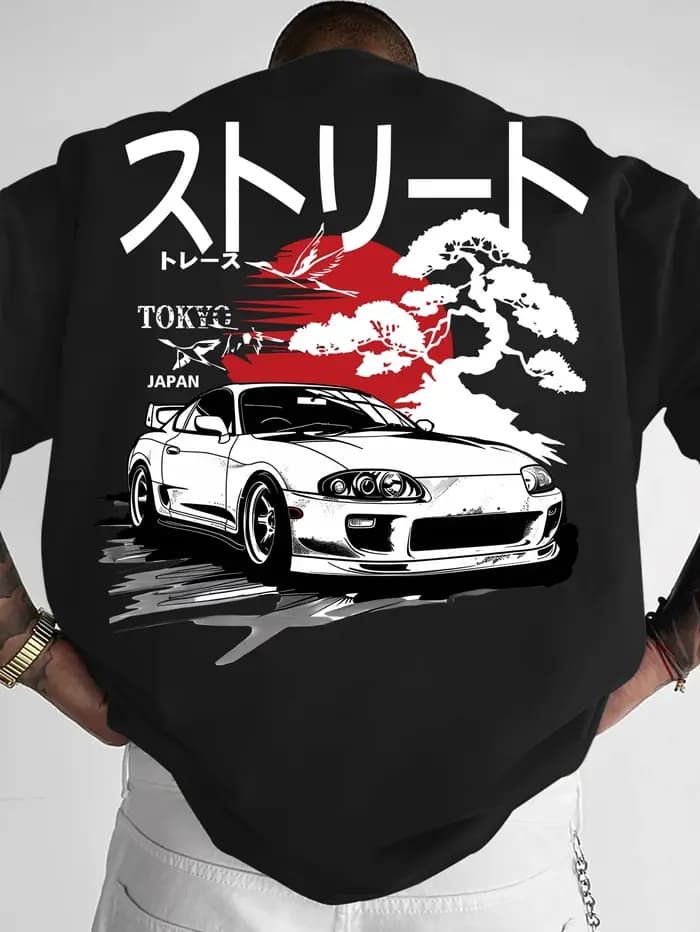 T-Shirt pour hommes Supra Car & Japanese Art Print Streetwear