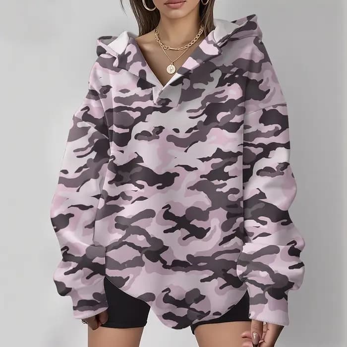 Sweat à capuche surdimensionné à col en v pour femme