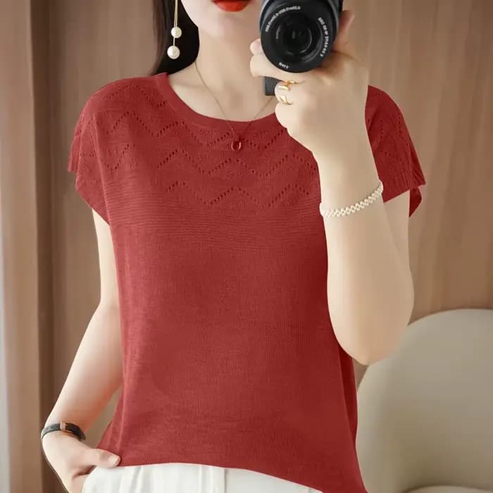 T-shirt à manches courtes et col rond pour femme