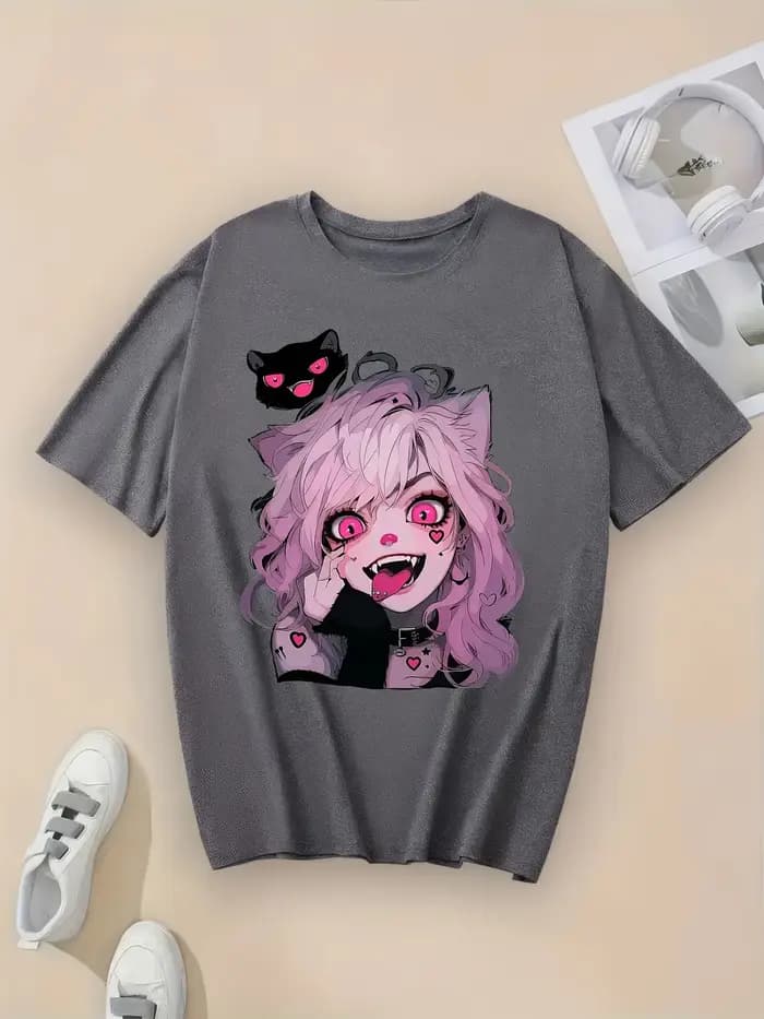 T-Shirt graphique chat mignon pour femmes