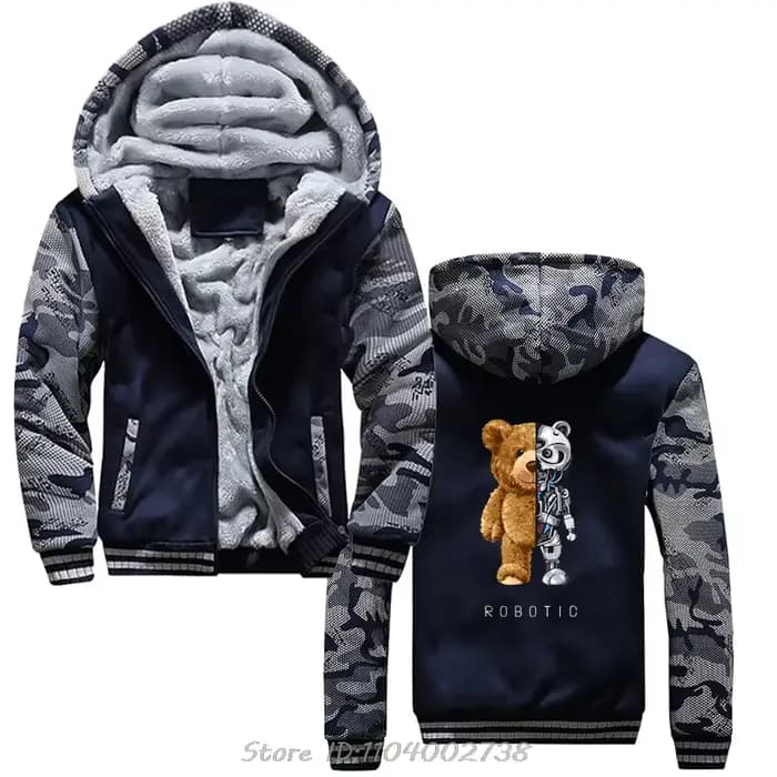 Sweat à capuche zippé ours en peluche pour hommes